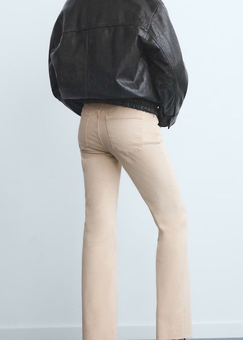 Bej Deri Kadın Normal Kesim Pantolon - Görsel 5