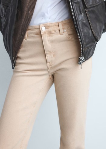 Bej Deri Kadın Normal Kesim Pantolon - Görsel 4