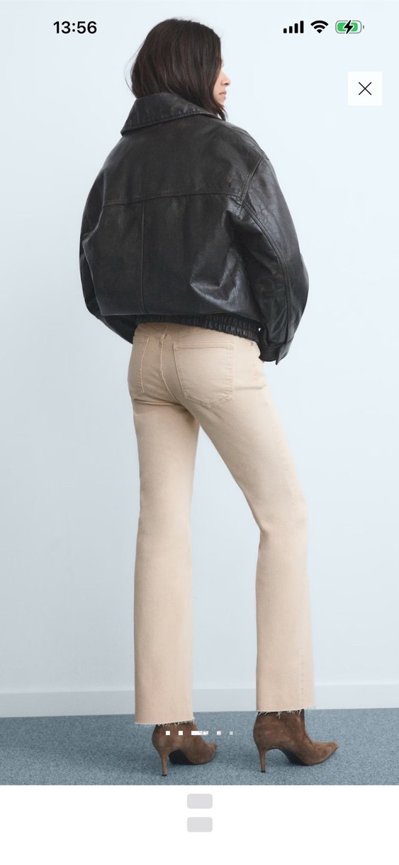 Bej Deri Kadın Normal Kesim Pantolon - Görsel 5