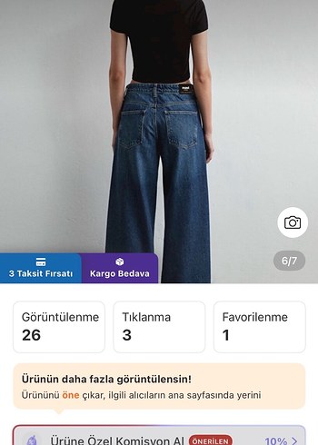 Kadın Siyah Normal Boy Bol Kesim Denim Pantolon - Görsel 6
