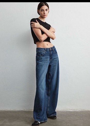 Kadın Siyah Normal Boy Bol Kesim Denim Pantolon - Görsel 7