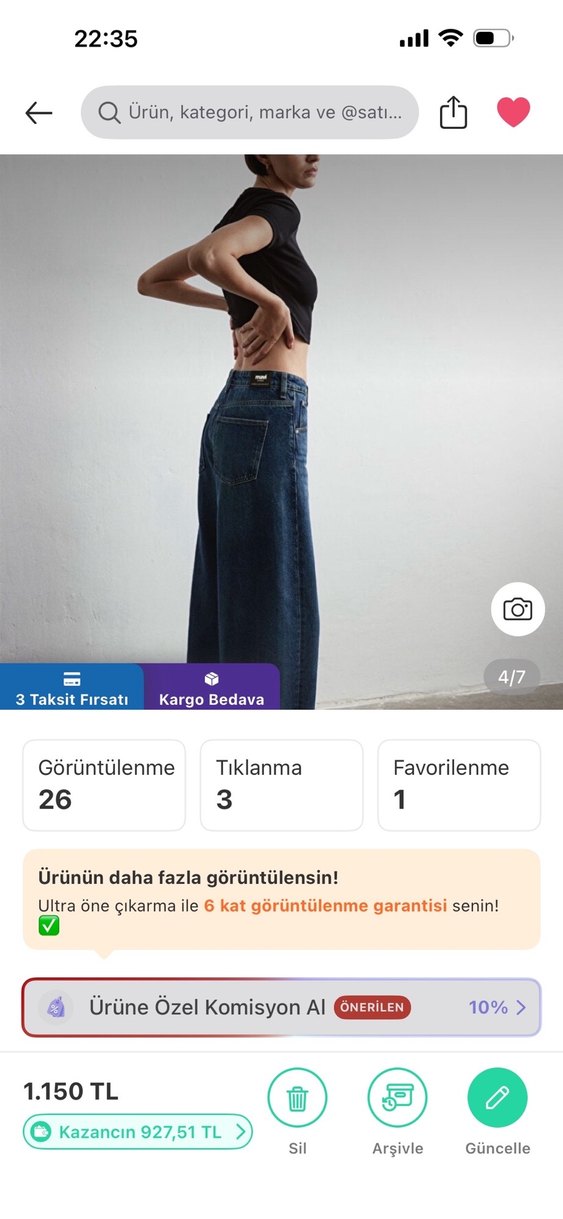 Kadın Siyah Normal Boy Bol Kesim Denim Pantolon - Görsel 3