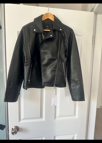 Kadın Siyah Deri Biker Ceket - Görsel 5