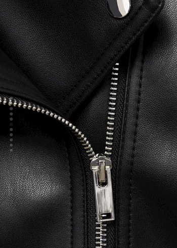 Kadın Siyah Deri Biker Ceket - Görsel 4