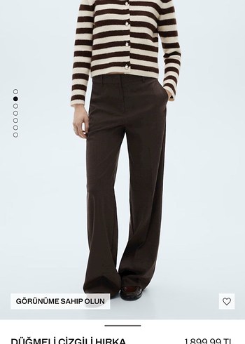 Düğmeli Çizgili Midi Kahverengi Kadın Hırka - Görsel 2