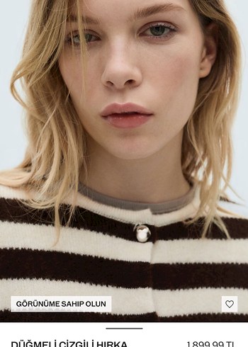 Düğmeli Çizgili Midi Kahverengi Kadın Hırka - Görsel 4