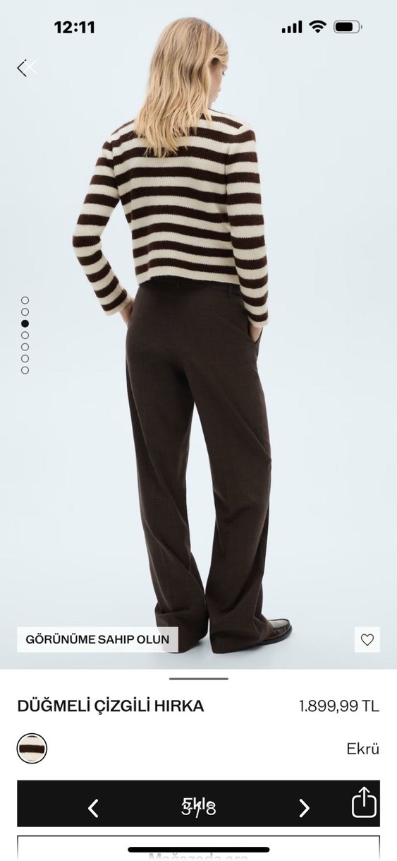 Düğmeli Çizgili Midi Kahverengi Kadın Hırka - Görsel 3