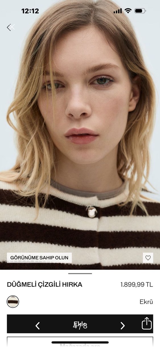 Düğmeli Çizgili Midi Kahverengi Kadın Hırka - Görsel 4