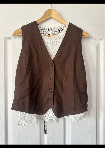 Kahverengi Süet Düğmeli V Yaka Kadın Yelek - Görsel 5