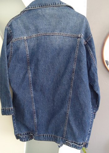 Düğmeli Mavi Uzun Denim Ceket - Görsel 2