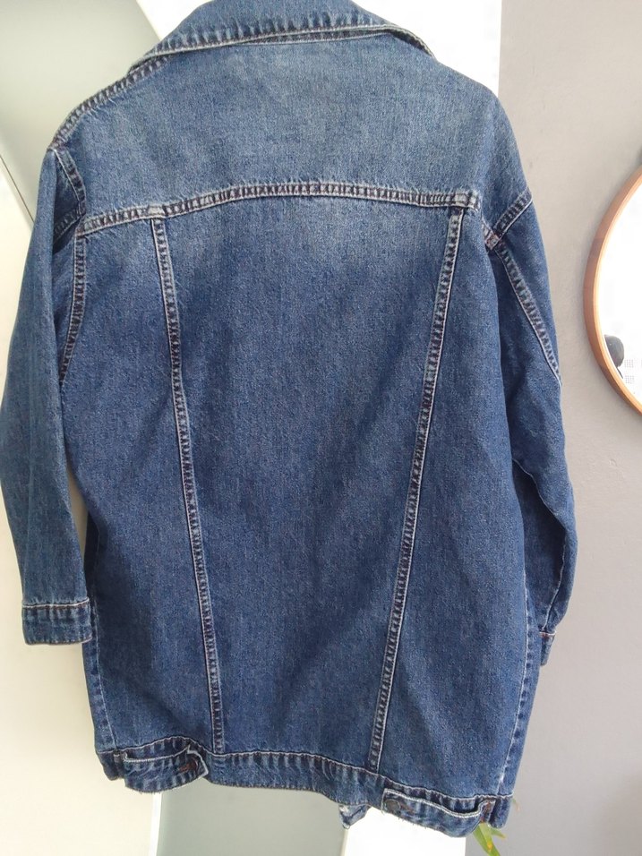 Düğmeli Mavi Uzun Denim Ceket - Görsel 2