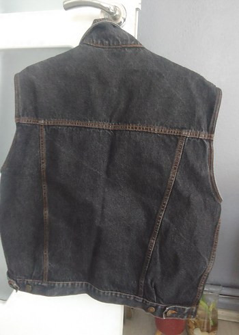 Antrasit Kadın Kolsuz Denim Biker Ceket M/L beden - Görsel 2