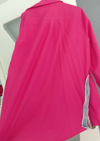Pembe Uzun Kollu Salaş Kadın Gömlek - Görsel 5