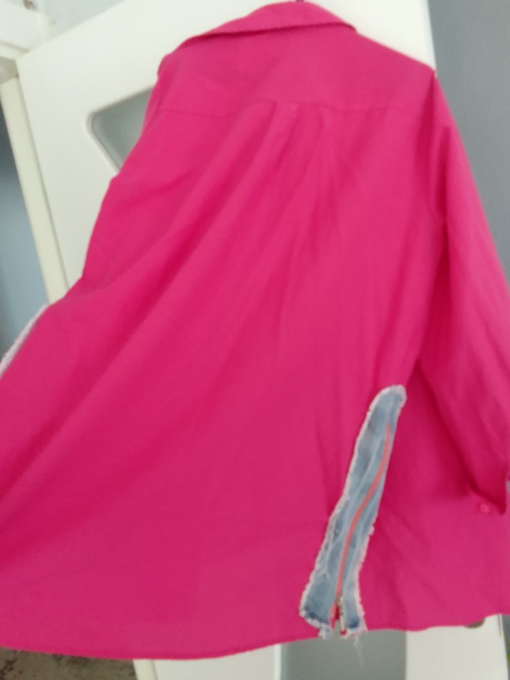 Pembe Uzun Kollu Salaş Kadın Gömlek - Görsel 2