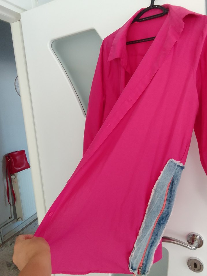 Pembe Uzun Kollu Salaş Kadın Gömlek - Görsel 3