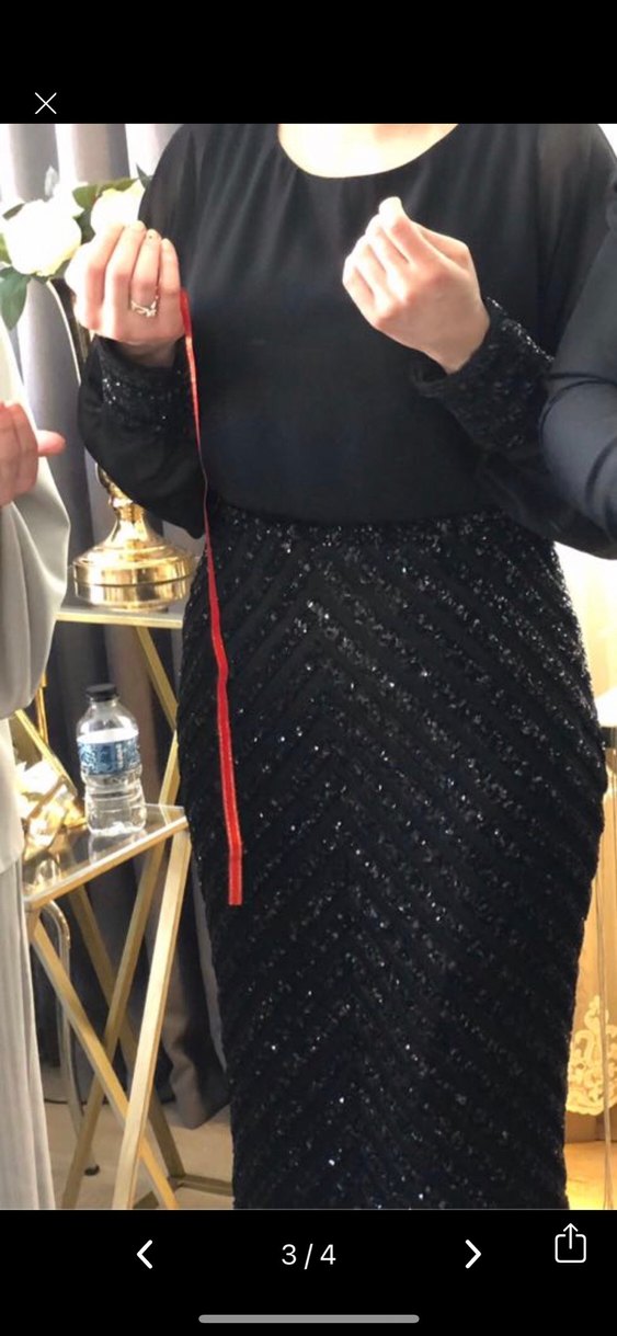 Uzun Kollu Siyah Drapeli Abiye Elbise - Görsel 3