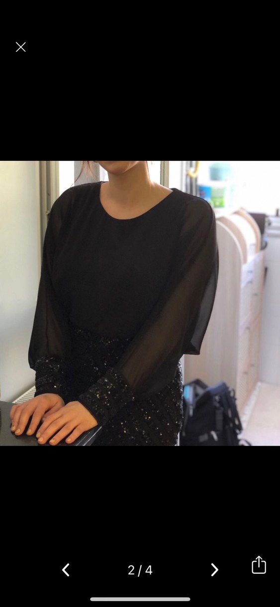 Uzun Kollu Siyah Drapeli Abiye Elbise - Görsel 4