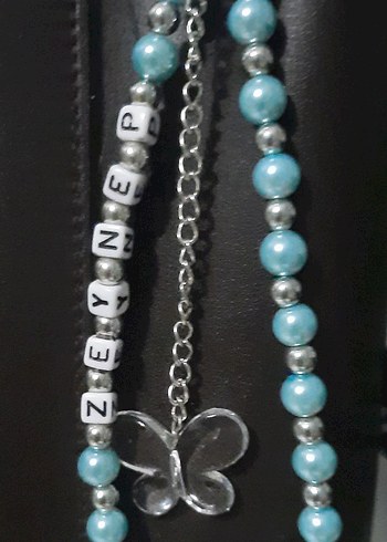 Turkuaz Boncuklu Kelebek Figürlü Kadın Charm - Görsel 4