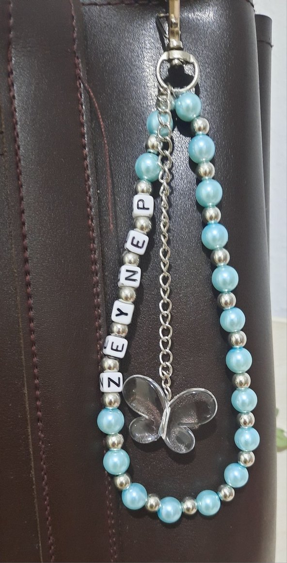 Turkuaz Boncuklu Kelebek Figürlü Kadın Charm - Görsel 5