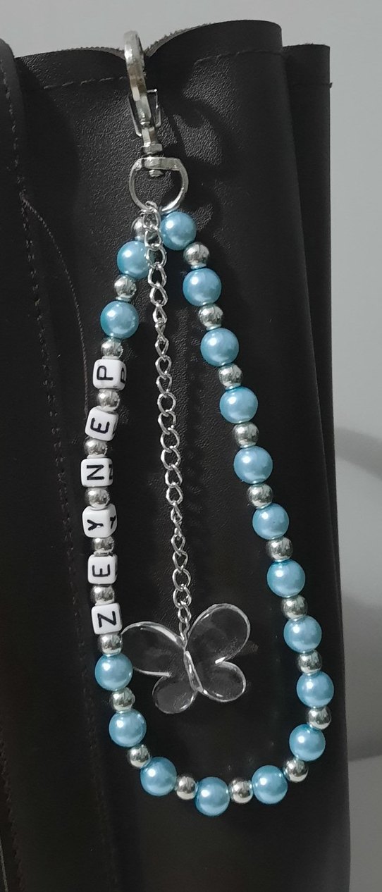 Turkuaz Boncuklu Kelebek Figürlü Kadın Charm - Görsel 3