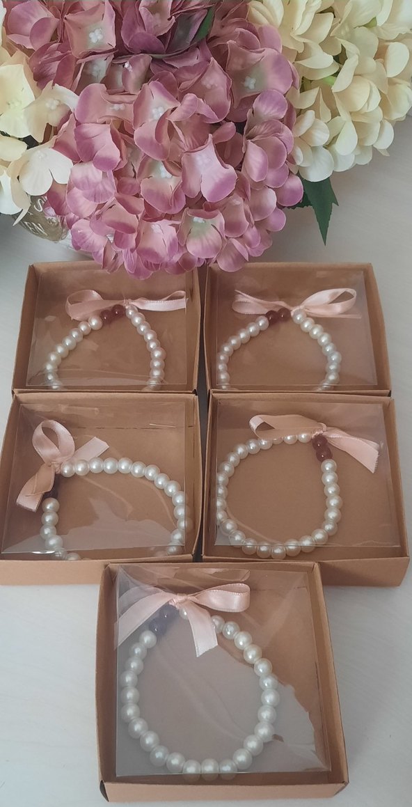 İnci Detaylı Bej Düğün Aksesuarları Nedime Bilekliği - Görsel 2