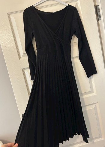 Uzun Kollu Siyah Piliseli Triko Elbise - Görsel 4