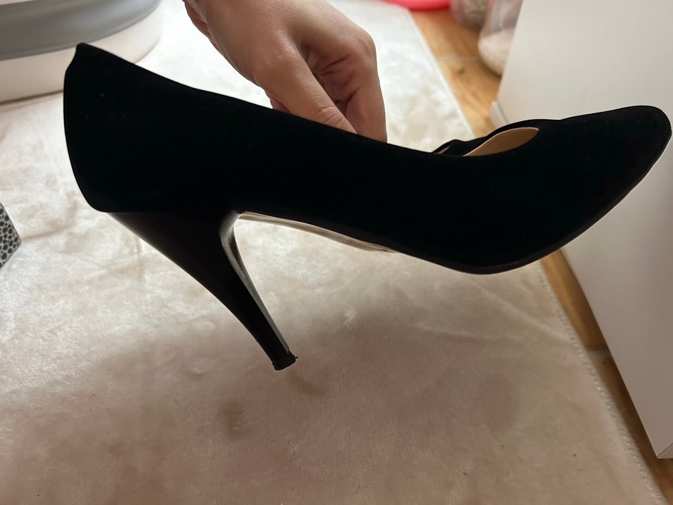 Siyah kadife Stiletto Topuklu Kadın Ayakkabı - Görsel 4
