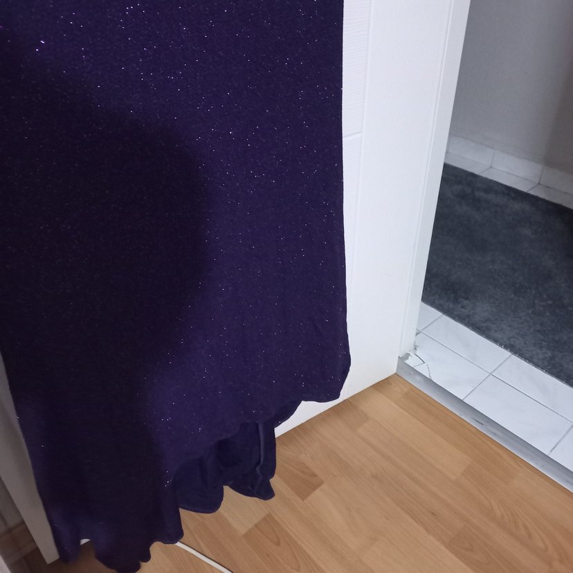 Mor Payetli V Yaka Uzun Abiye Elbise - Görsel 5