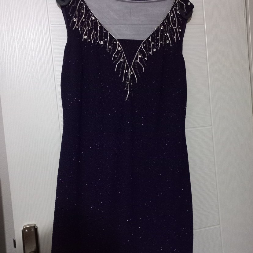 Mor Payetli V Yaka Uzun Abiye Elbise - Görsel 3