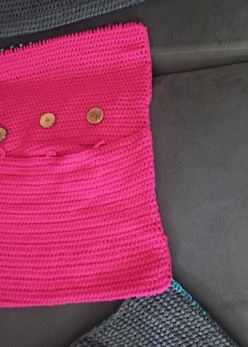 Renkli Desenli El Örgüsü Kırlent - Görsel 5