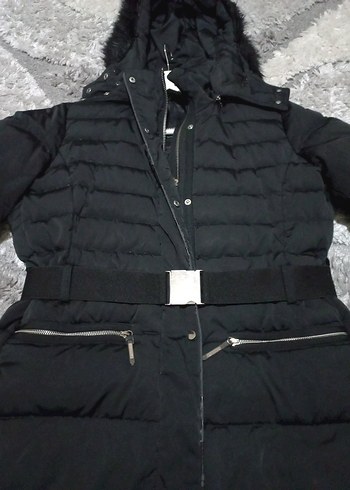 Siyah Kemerli Midi Kadın Kış Montu - Görsel 3