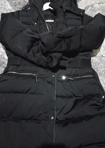 Siyah Kemerli Midi Kadın Kış Montu - Görsel 6