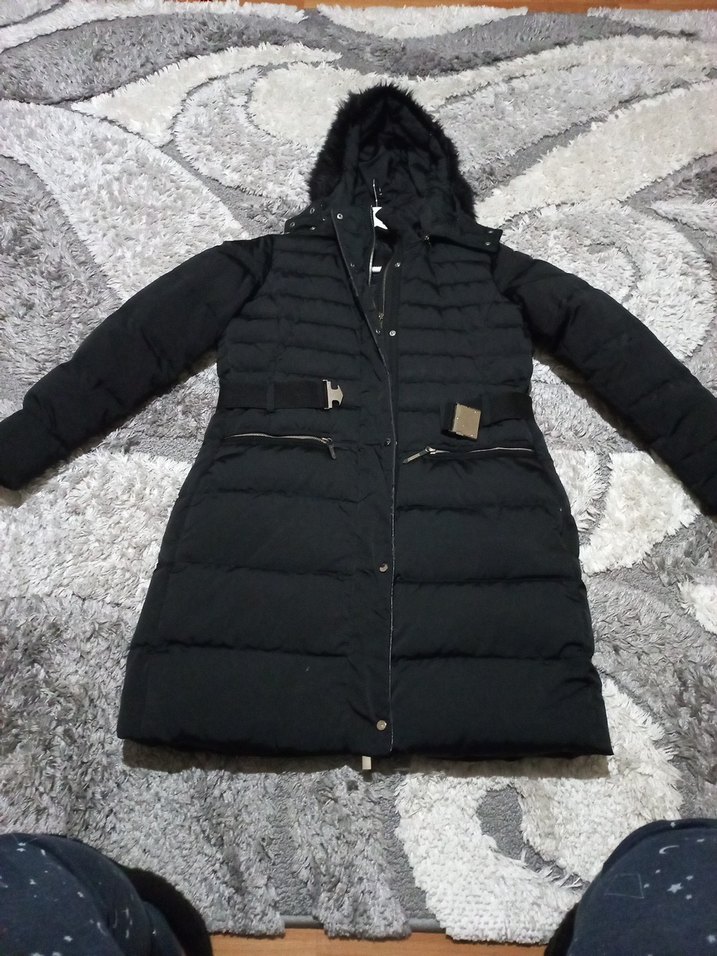 Siyah Kemerli Midi Kadın Kış Montu - Görsel 2