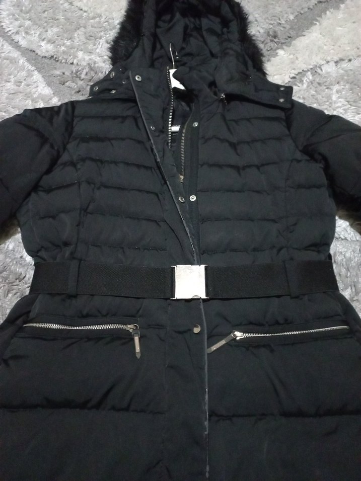 Siyah Kemerli Midi Kadın Kış Montu - Görsel 3