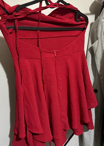 Kırmızı Hamile Midi Keten Etek - Görsel 2