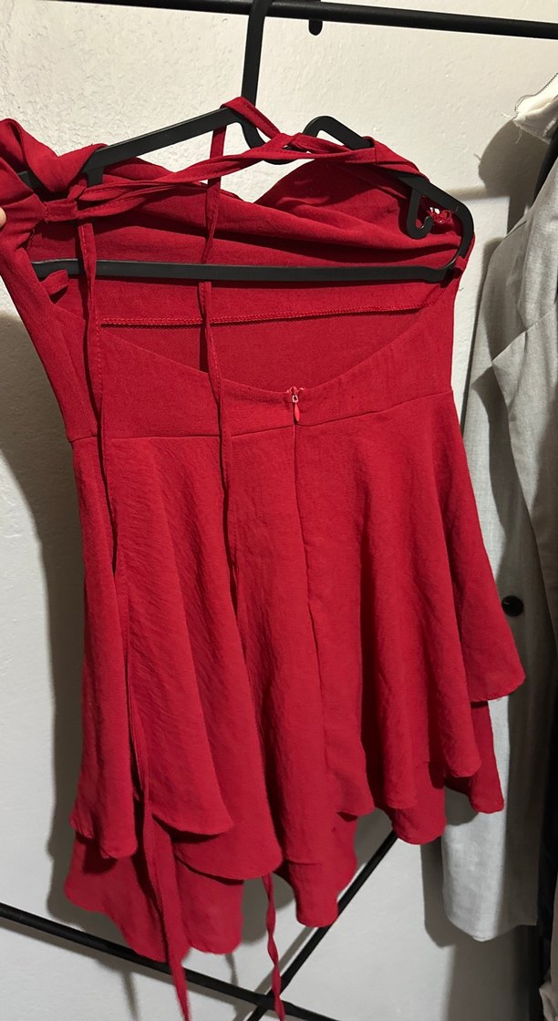 Kırmızı Hamile Midi Keten Etek - Görsel 2