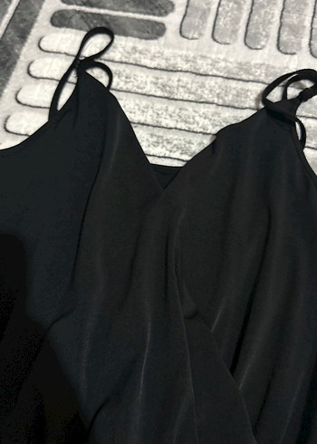 Siyah Drapeli İnce Askılı Kadın Mayo - Görsel 2