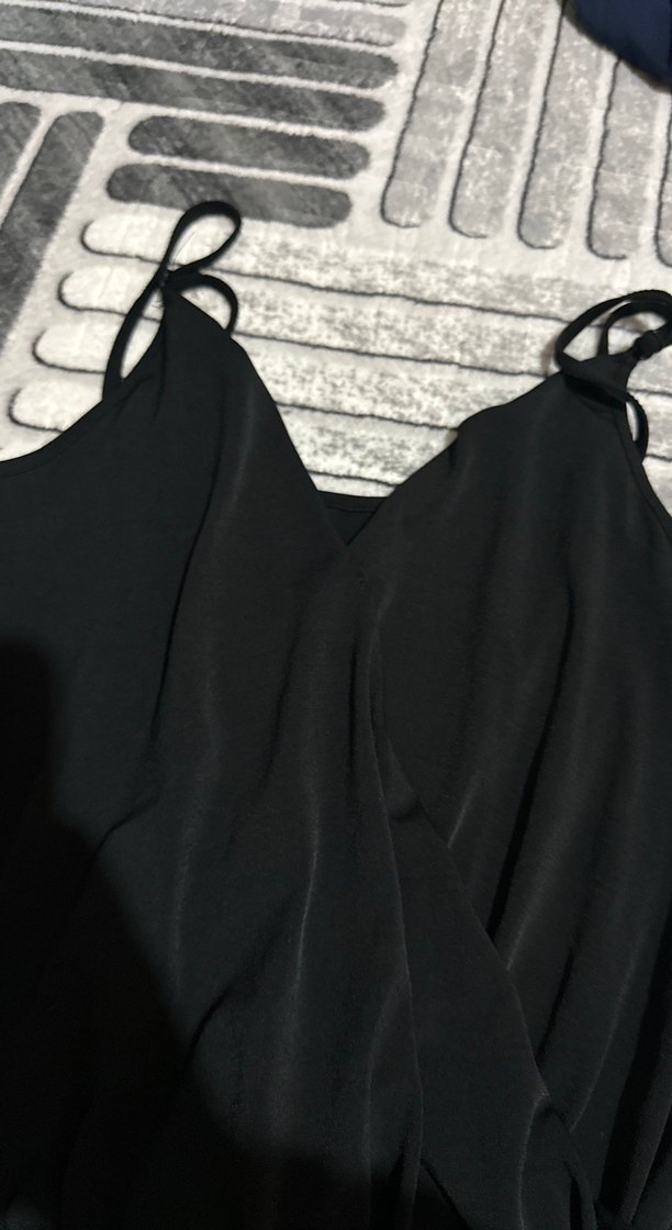 Siyah Drapeli İnce Askılı Kadın Mayo - Görsel 2