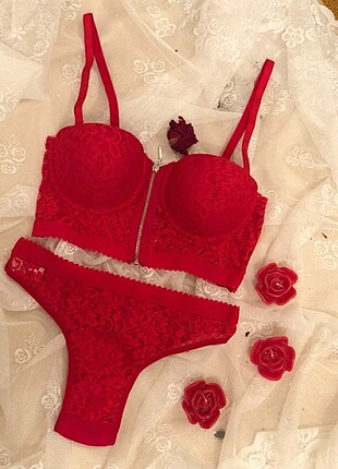 Fermuar detaylı dantelli bralet takim 75 beden 