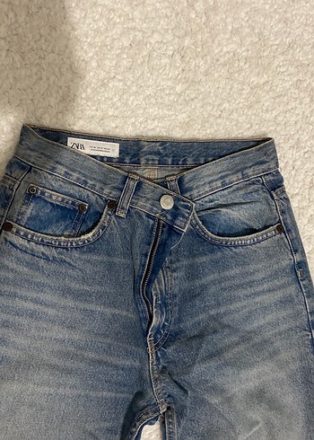 Zara Gri-Mavi Midi Boy Bol Kesim Kot Pantolon