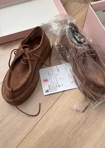 Kahverengi Süet Platform Topuklu Kadın Loafer