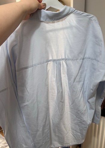 Mavi Keten Düğmeli Salaş Gömlek - Görsel 2