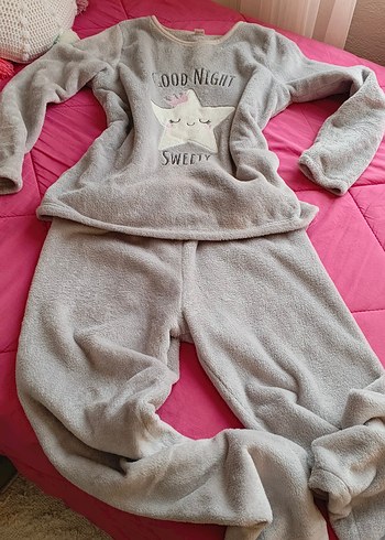 Gri Uzun Kollu Midi Rahat Pijama Takımı - Görsel 3