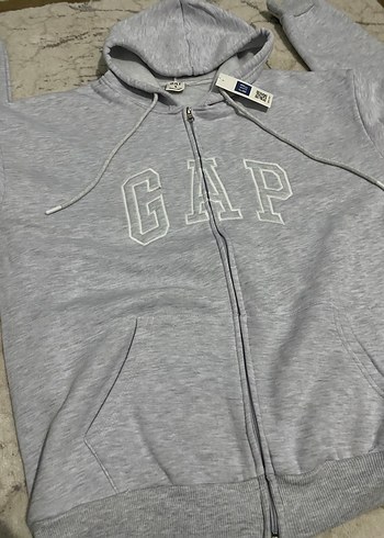 Gap Gri Melanj Kapusonlu Fermuarli Sweatshirt