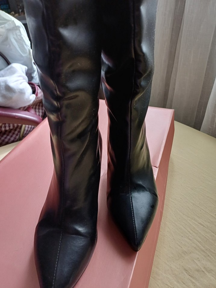 Siyah Deri İnce Topuklu Çizme - Görsel 2