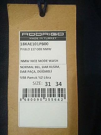 34 Beden Kot pantolon
