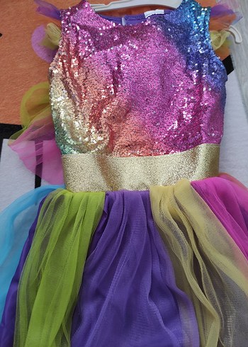 Kız Çocuk Çok Renkli Parlak Tül Elbise - Görsel 3