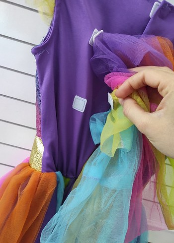 Kız Çocuk Çok Renkli Parlak Tül Elbise - Görsel 4