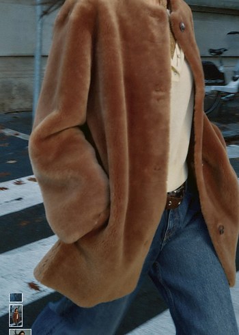 Kahverengi Kadın deri Kürk Midi Ceket - Görsel 6