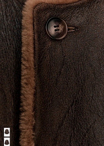 Kahverengi Kadın deri Kürk Midi Ceket - Görsel 2